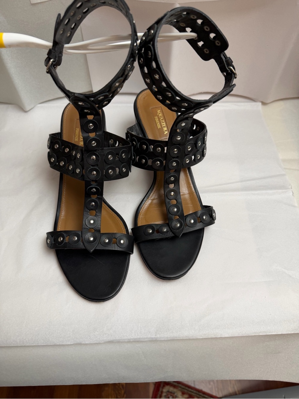 Aquazzura Black Studded Ankle-Strap Sandals